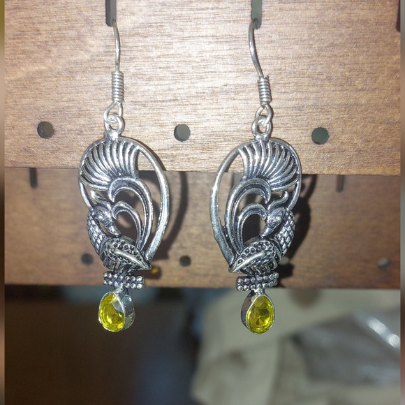 Vintage Style Peacock Citrine Drop Earrings - Picture 3 of 7